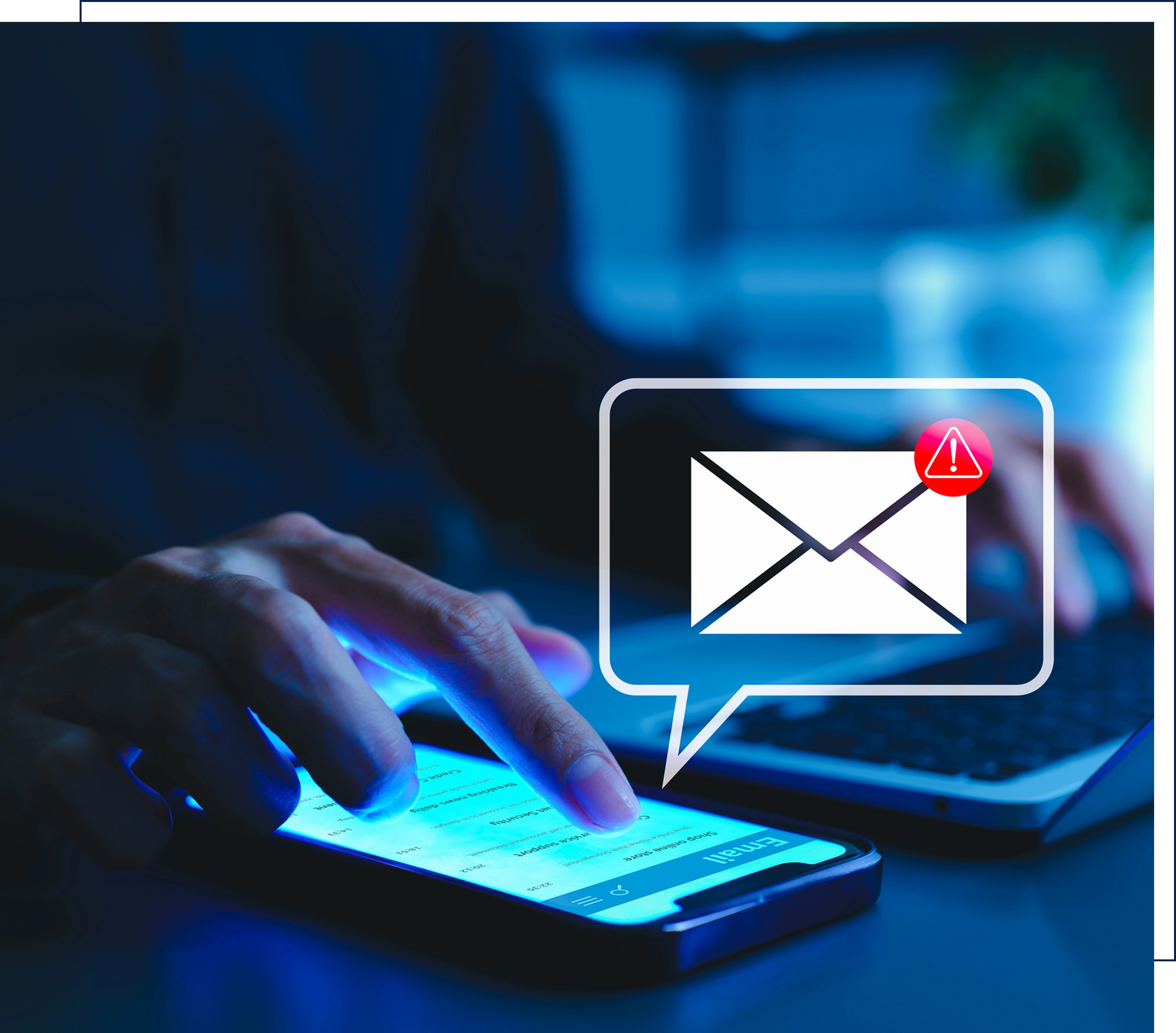 Phone displaying email notification warning alert.